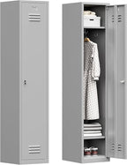 Bestoo Metal Locker,71" Storage Cabinet with 1 Lockable Door and Hooks, Tall Freestanding Wardrobe for Employees, Gym, School, Home and Office (Gray)