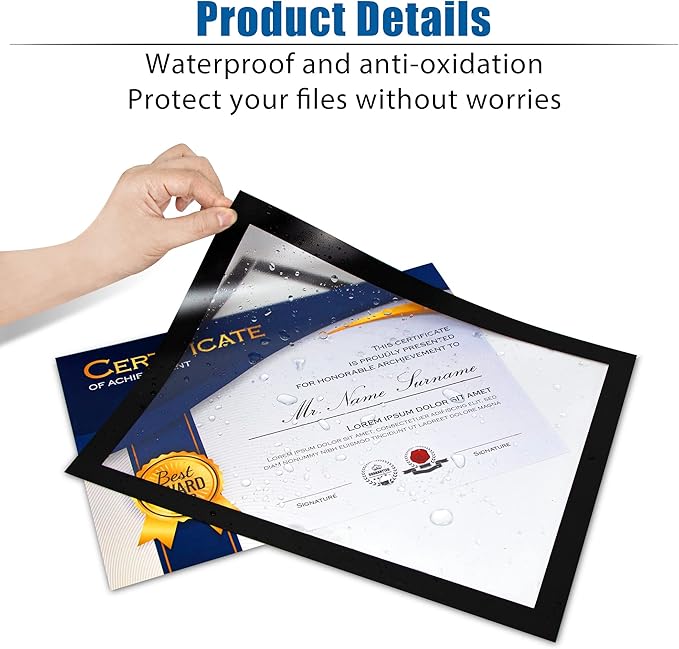 Magnetic Sign Holder, 8.5 x 11 Wall Mount Self Adhesive Document Display Frames, Double Sided Display for Glass Window (Black, 5pack)