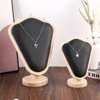 Natural Body Wood Necklace Display Stand with Black Leather Soft Mat Necklace Holder Organizer Desktop Stand for Home Store Dresser-4.45"x8.4"x12"
