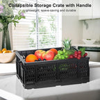 Heavy Duty Plastic Milk Crates for Storage, 4-Pack Stackable Storage Bins for Organizing, Collapsible Storage Basket with Handle for Groceries, Suitable for Home Office School Store, Black