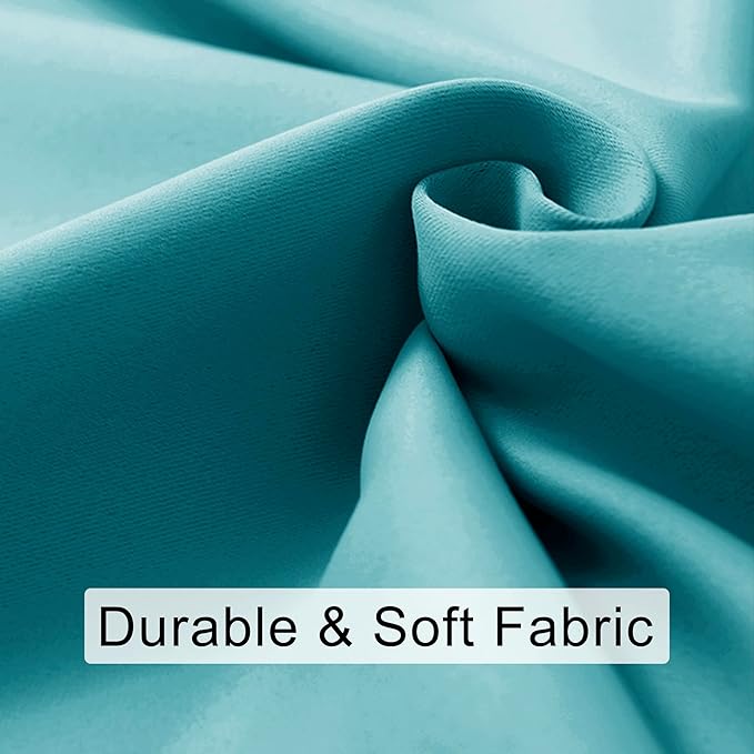 JIUZHEN Blackout Curtains for Bedroom - Thermal Insulated Room Darkening Noise Reducing, 70 x 63 Inch Length Curtains for Living Room, Set of 2 Panels with Tiebacks,Turquoise