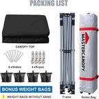 MASTERCANOPY Durable Pop-up Canopy Tent with Roller Bag (8x8, Black)