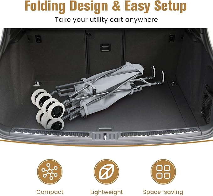 GOFLAME Folding Shopping Cart on Wheels, Waterproof Grocery Cart with Removable Cover and 360° Swiveling Wheels, Collapsible Utility Cart for Groceries and Laundry, 120LBS Load Capacity, Gray