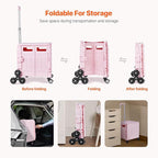 VEVOR Foldable Utility Cart, 65L Collapsible Portable Crate Rolling Cart with Stair Climbing Wheels & 360° Swivel Wheels, Hand Cart with Telescoping Handle for Shopping Office Moving Teacher, Pink