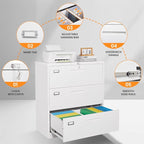 3 Drawer File Cabinets for Home Office, Metal Filing Cabinet with Lock, White Locking File Caninet Three Drawer, Office Storage Caninets Steel Cabnet for Letter/Legal/A4/F4-Assembly Required