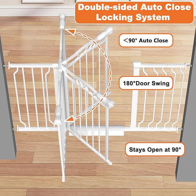 Extra Wide Baby Gate for Doorways No Drill 29.53"-53.1", 30" Tall Auto Close Press Mounted Baby Safe Gate for Stairs, Walk Through Dog Gates for Doorways, White