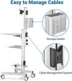 Yescom Mobile Computer Cart Rolling PC Stand Desk Workstation on Wheels with Monitor Mount Adjustable Keyboard Tray CPU Printer Holder for Hospital Clinic School Office Silver
