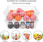 Set of 2 Stackable XXL Wire Baskets For Pantry Storage and Organization -16x12in Large Metal Food Baskets -Vegetable,Fruit,Potato,Onio, Pantry Storage Bins With Handles (White, XXL)