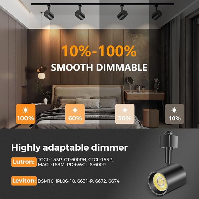 VANoopee 12 Pack 5-Color LED Track Lighting Heads H Type Track Light Heads Dimmable, 2000K 3000K 4000K 5000K 6000K Adjustable, Flicker Free CRI90+ 24° 10W 800lm, Black