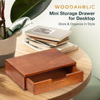 Single Drawer Desktop Storage Organizer in a Modern Wood Design (9.8”x6.9”x 2.8”) Wooden Stackable Drawer Unit - Single Monitor Riser (1-Pack)