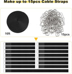 1.5"x16ft Hook and Loop Straps with 15 Metal Buckles, Adjustable Fastening Cable Straps, Cut-to-Length Cinch Strap, Reusable Nylon Securing Cord Ties for Organizer or Storage, Black