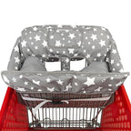 Soft Pillow Attached 2-in-1 Shopping Cart and High Chair Cover for Baby, Cotton Padded Cart Cover, Fold'n Roll Style, Portable with Carry Bag (Gray Stars)