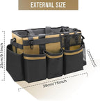 Wearable Cleaning Caddy Organizer with Handle & Shoulder Straps for Housekeepers, Under Sink & Car Cleaning Tool Organizer Bag with 4 Foldable Dividers (Tan)