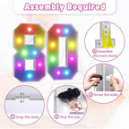 Marquee Numbers 80th Birthday Decoration: Colorful 3FT Large Light Up 80 Year Old Birthday Decorations Anniversary Backdrop Cardboard Sign 18 Colors Number 80 Mosaic Balloon Frame