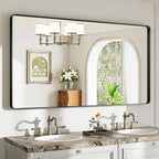 55X30 Black Bathroom Mirror for Over Sink, Metal Framed Vanity Mirror Wall Mounted, Rectangle Mirror for Bedroom Living Room Restroom Entryway, Anti-Rust, HD Tempered Glass