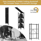 ALANNG Storage Shelves with Wheels, Bookshelf with Storage, No Assembly Metal Rack Cart for Kitchen, Office, Laundry, Garage (4 Tier, Black)