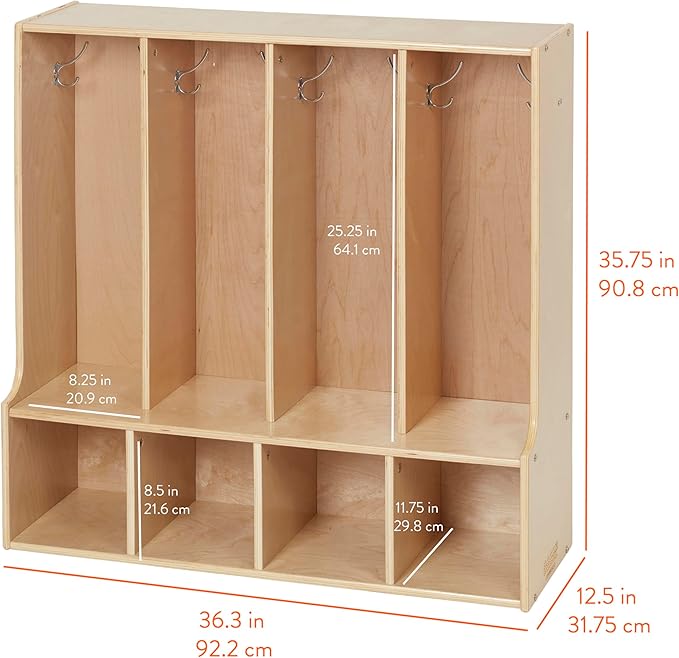 Sleekline 4-Section Toddler-Sized Coat Locker with Bench, Kids Furniture, Natural