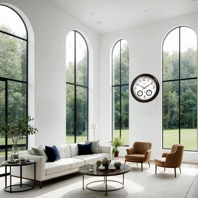 20" Evander Large Outdoor Atomic Wall Clock with Temperature & Humidity, Waterproof Outdoor Clock Thermometer Combo for Patio, Pool and Garden Decor,Oil Rubbed Bronze Black