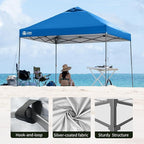 CROWN SHADES Adjustable Height on The Fly, 10x10 Pop Up Canopy - Beach Tent with One Push Setup - Easy Outdoor Sun Shade for Events, Parties, Camping - Outside Shade with STO-N-Go Bag, Blue