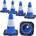 6 Pack 12" Inch Blue PVC Traffic Cones with Heavy-Duty Base, High-Visibility All-Weather Safety Cones for Road Construction, Parking Lot, and Garage Use (6, Blue, 12" Small)