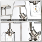 Yaohong 5-Light Brushed Nickel Track Lighting Fixture for Ceiling Mounting Bathroom Vanity Wall Scones with Rotatable Spotlight, Kitchen Track Lighting Fixture with Glass Shade for a Shop Hallway