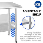 Hally Stainless Steel Table for Prep & Work 24 x 18 Inches, NSF Commercial Heavy Duty Table with Undershelf and Galvanized Legs for Restaurant, Home and Hotel