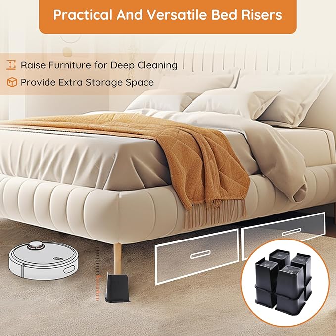 Bed Risers, Oversized Furniture Risers, 6 inch Raise Blocks for Bed Couch Desk Sofa Table Lifts, Furniture Legs Lifters Support up to 6000 Lbs (Black, 8 Pack Set)