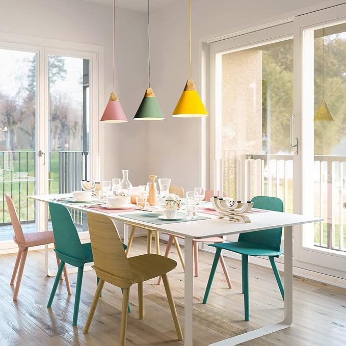 KCO Lighting Modern Cone Pendant Light 3-Pack Nordic Macaron Pendant Light Minimalist Adjustable Hanging Light Ceiling Mount Kitchen Island Pendant Lighting (Small)