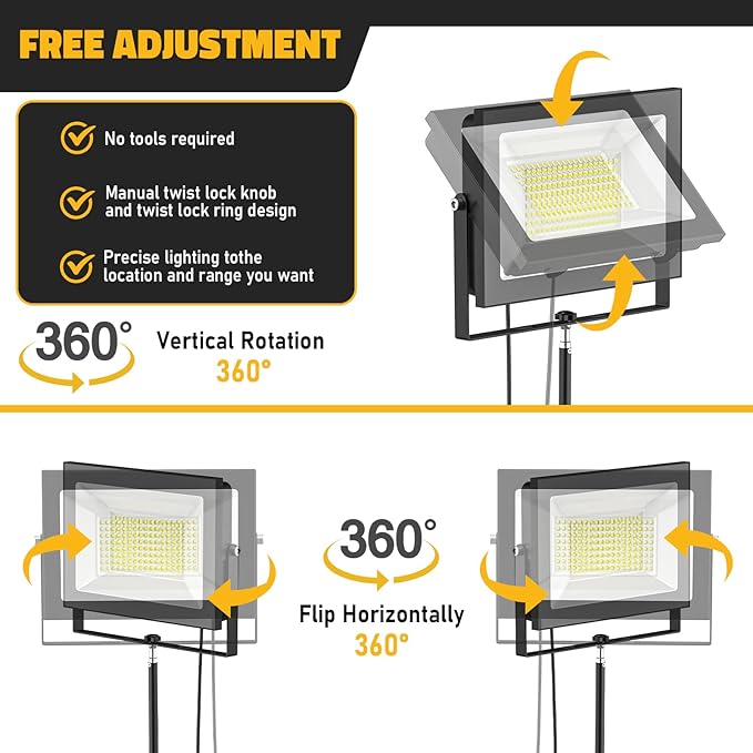 LIVOWALNY 11000 lm LED Work Lights with Stand Pack of 4, 110W Adjustable Head Tower Light with 13FT Cord, Portable IP65 Waterproof Tripod Flood Light for Job Site Workshop Garage Construction Lighting