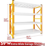 5000LBS Garage Shelving 59" W Garage Shelving Heavy Duty 4-Tier Metal Storage Shelves Adjustable Shelf Unit Storage Rack for Basement Supermarket Warehouse 59" W x 20" D x 78" H Orange-White
