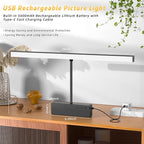 Lightbiz Picture Light, 20inch 6000mAh Rechargeable Picture Lights for Wall Battery Operated Wall Lights with Remote, 3 Colors Paintings Light Dimmable Art Light for Artwork, Gallery (Black)