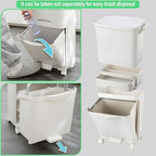 42L Kitchen Trash Can, Large Three-Layer Dual Trash and Recycling Bins, Vertical Dry and Wet Separation Waste Sorting Bins with Wheels for Kitchen, Bedroom, Livingroom, White (Without Bucket)