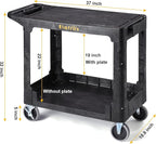 ELAFROS Heavy Duty Plastic Utility Cart, 37 x 18.8 in, Flat Top, Swivel Wheels, 550 lbs Capacity, Black
