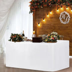 HolidayIdeas White Tablecloths for Rectangle 8 Foot Tables - 96 x 30 Inch - 2 Pack Fitted Tablecloths Polyester Fabric Table Cover for Parties, Wedding, Trade Show