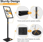 Heavy Duty Pedestal Sign holder floor stand Adjustable Sign Stand for Vertical and Horizontal view Poster Stand with Aluminum Frame for Display 11 x 17 inch Black