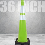 Fluorescent Orange/Green PVC Traffic Cones, Heavy Black Base Parking Lot Cone Structurally Stable Weatherproof Road Construction Safety Cones (4, Green, 36" Extra Large)