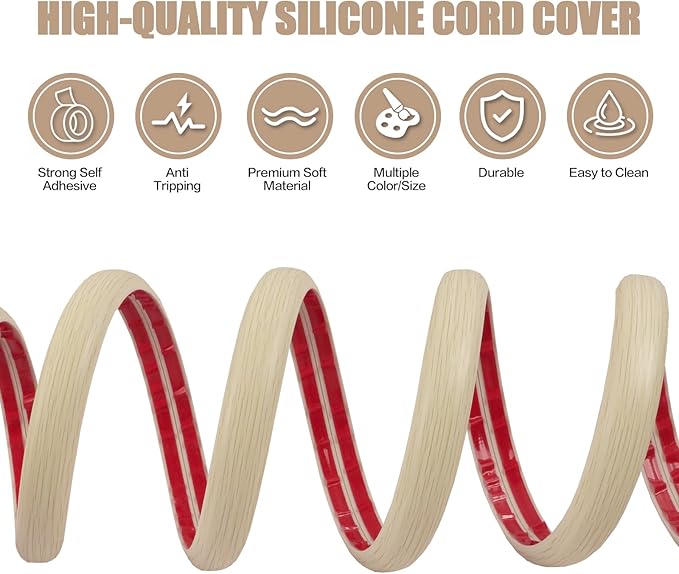 Floor Cord Cover Self Adhesive Cord Hider,3.3FT Cable Management, Extension Strip Protector for Wires, Prevent Cable Trips for Offices, Gyms, Exhibitions Cavity:0.51"(W) x 0.3"(H) Yellow Wood