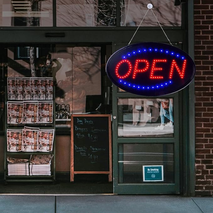 KEBE LED Open Sign, 23" x 14" Large High Visibility Advertisement Board Bright Electric Display Sign Flashing Light for Walls Business Window Bar Shop Hotel