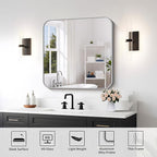 FORBATH 30x30 Inch Silver Bathroom Mirror for Over Sink, Large Square Wall Mirror with Metal Frame, Rounded Corners for Bathroom, Bedroom, Entryway Decor (Horizontal or Vertical)