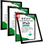 8.5" x 11" Acrylic Sign Holder Wall Mount, Plastic Magnetic Display Frame With Tape,Clear Plexiglass Self-adhesive Plastic Display Frame, Door/Window Sign Holder 3 pack No Drilling