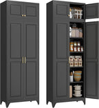 Kitchen Pantry Cabinet, Metal Food Pantry cabinets with Doors and Shelves, 90" Tall Storage Cabinet for Dining, Living Room, Black, 16" D x 32" W x 90" H, Assembly Required