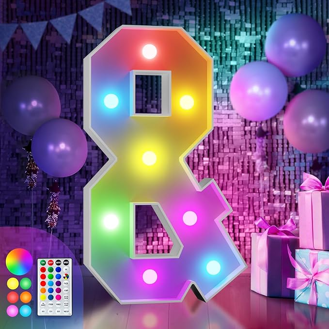 imprsv 3FT Colorful Marquee Letters &, 18 Colors Large Light up Letters Alphabet Sign with Remote, Big Marry Me Sign, Birthday Party Decorations Anniversary Wedding Decoration