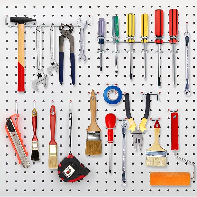 60 Assorted Pegboard Hooks with Pegboard Bins Plus 154 Peg Locks/Caps for 1/4 inch & 1/8 Inch Peg Board, Won’t Fall Out