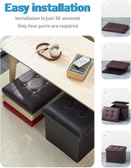 AmasSmile Storage Ottoman Folding Foot Rest Stool, Leather Footstool Bench, Short Ottoman Stool, Storage Foot Rest Store, Books (Brown-2pc, 17" D x 13" W x 13" H)