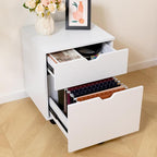 HollyHOME 2-Drawer Wood File Cabinet, Under Desk Cabinet for Home Office, Rolling Storage Shelf for Home, Printer Stand, for A4, Letter-Size, 11.8in Hanging File Folders, White