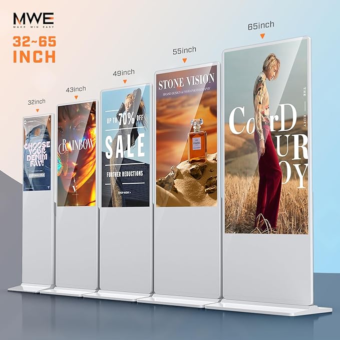 MWE 55 Inch 4K Digital Signage Display Kiosk, LCD Screen Indoor Floor Standing Advertising Displays, Android System Commercial Totem, Vertical Poster with Auto Media Player-White