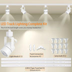 White Track Lighting Heads Kits, Dimmable 12-Light GU10 LED Track Lights Extended 14.76Ft H Type Track Rails 10W 3000K Natural Light Ceiling Spotlight Fixture with Replaceable GU10 LED Bulbs