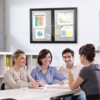 Enclosed Bulletin Board 48"x36" Outdoor Weatherproof Cork Noticeboard with Locking Door Wall-Mounted Gray Fabric Black Aluminium Frame for Home, School, Office, Community, Hospital