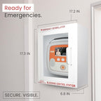 AED Defibrillator Wall Mounted Cabinet with Bleeding Control Kit Storage, 20-Gauge Steel, Large 17.4x17.3x6.9 Inch, Durable Metal Cabinet with Clear Window & Door Activated Alarm–Fits All AED Brands
