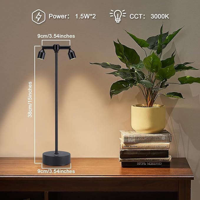 IMAGE Rechargeable Cordless Spotlight, Table Spotlight Accent Lighting for Plants Pictures Artwork Jewelry Showcase Model Display Shelves Cabinet Table Lamp for Home Restaurant Dinner Bar Warm White